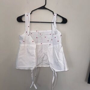 White Sleeveless Top with Red Heart Accents